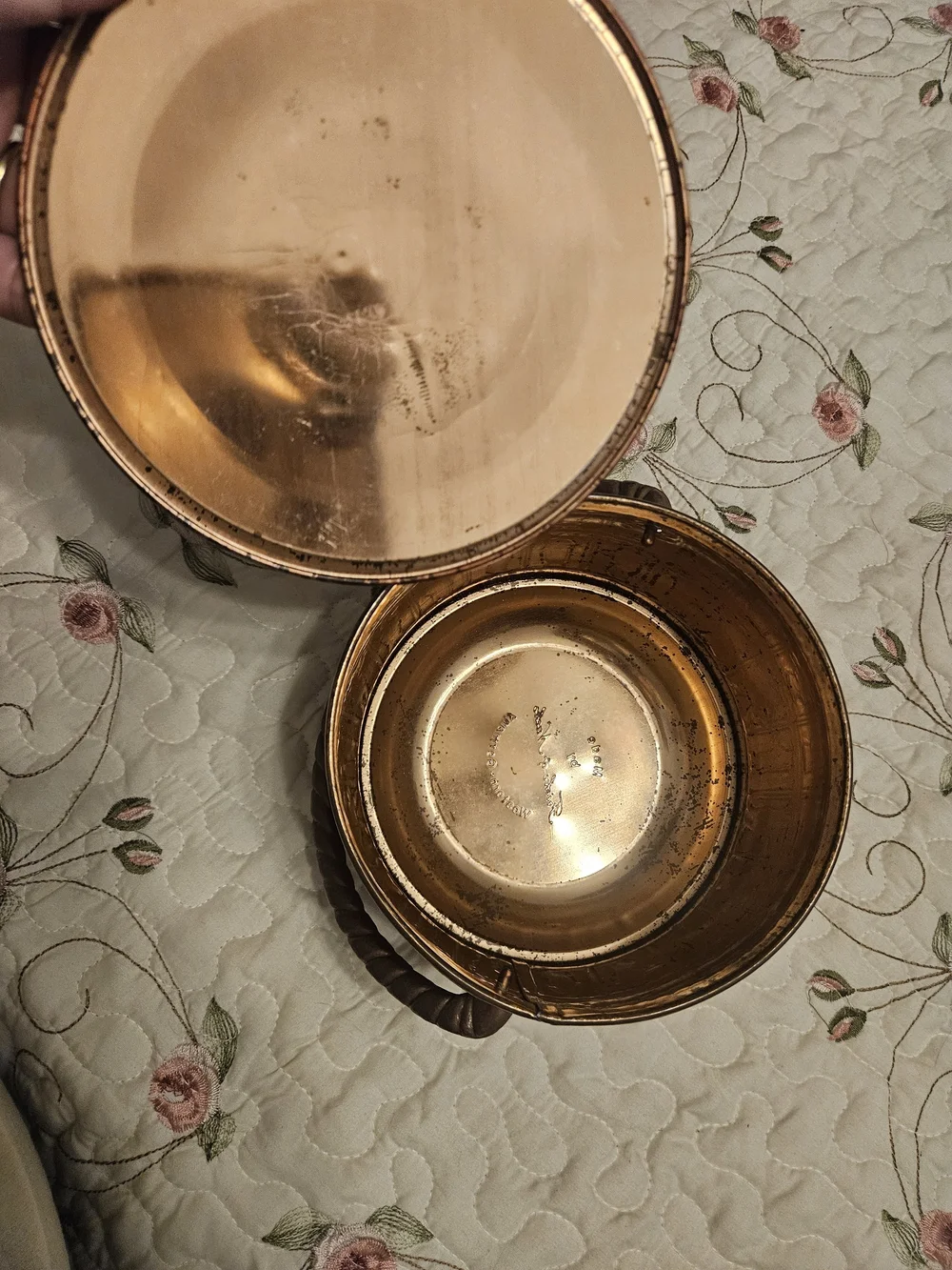 Copper-Tone Figural Decorative Basket with Handle